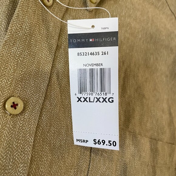 New Tommy Hilfiger Button Down Shirt Men's Size XXL 2 XL Brown Cotton Casual - Picture 3 of 6